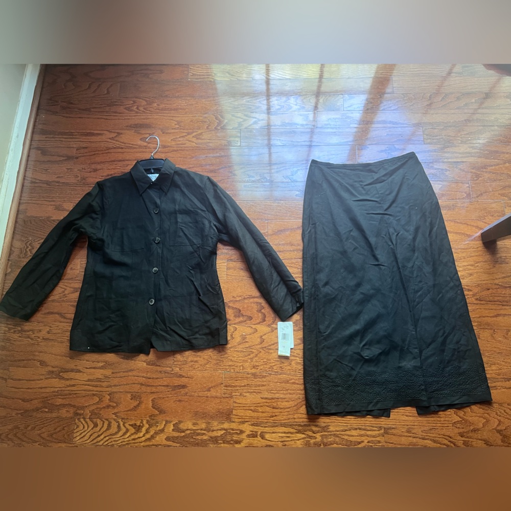 Jones Wear Black Lightweight Linen Shirt & Skirts 2 Piece Set NWT Size 12 - Picture 1 of 5